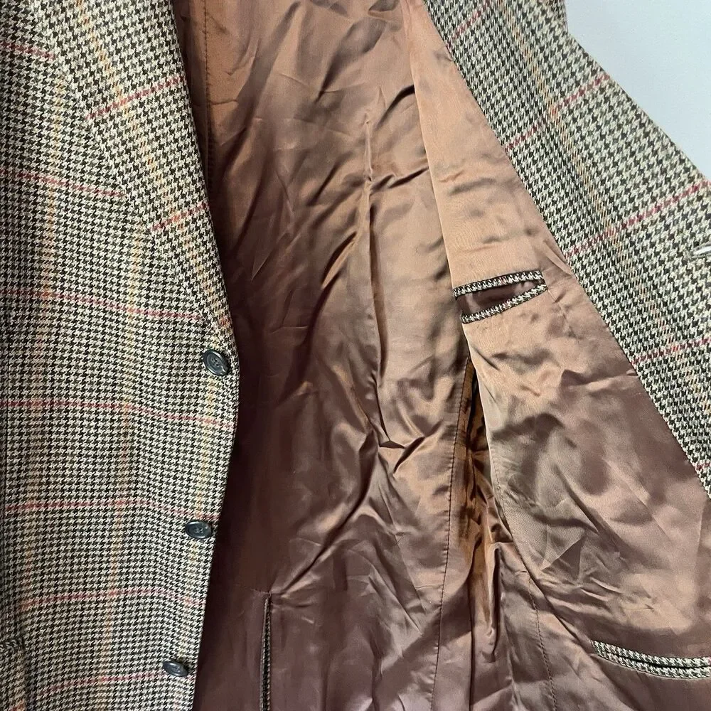 Vintage J Crew Oarsman Houndstooth Blazer Brown Wool 42